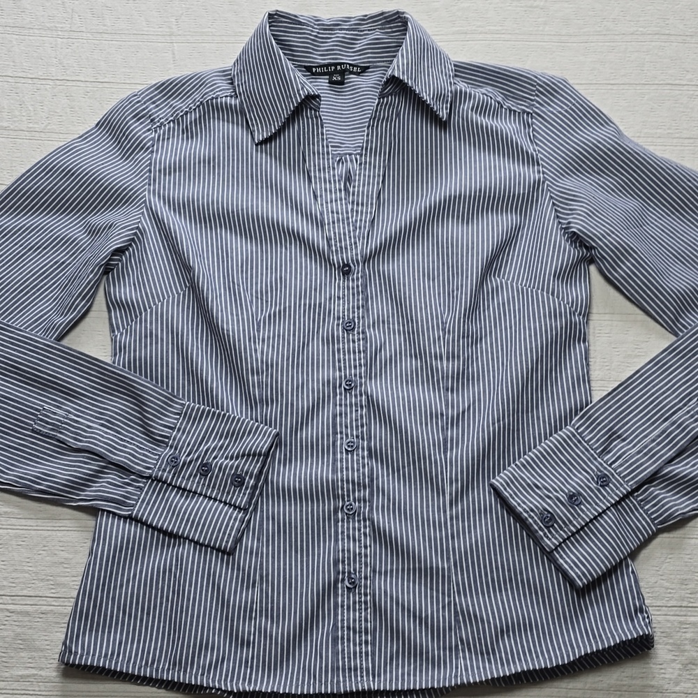 Phillip Russel Pinstripe Button-Up Shirt Women's Size XS - Picture 2 of 10